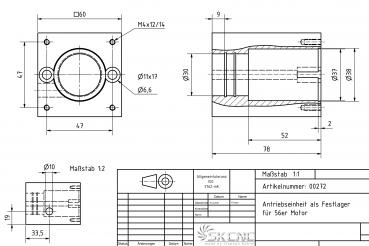 Antriebseinheit als Festlager CNC für 56er Motor und 16er Spindel